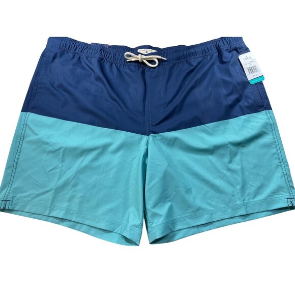 Trinity Coast Mens 3XB Swim Shorts Blue & Aqua Color Block Elastic Waist - Picture 1 of 13